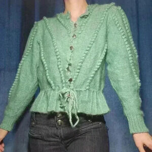 Vintage Lanamoden Salzburg Austrian Folk aqua  merino wool cardigan sweater